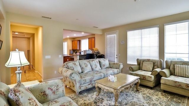 view of tiled living room