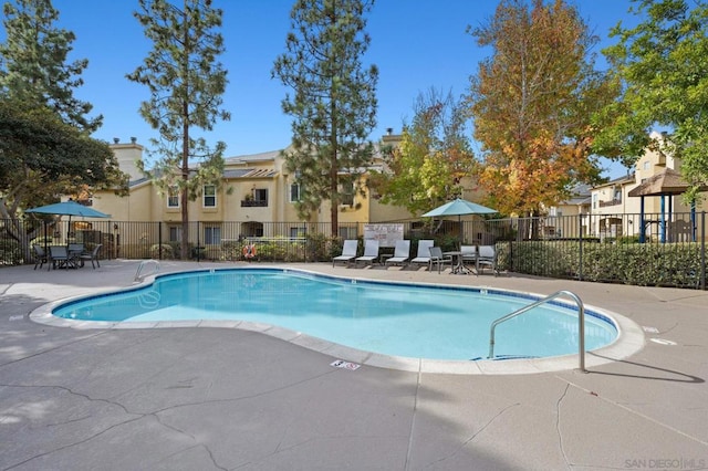 view of swimming pool with a patio area