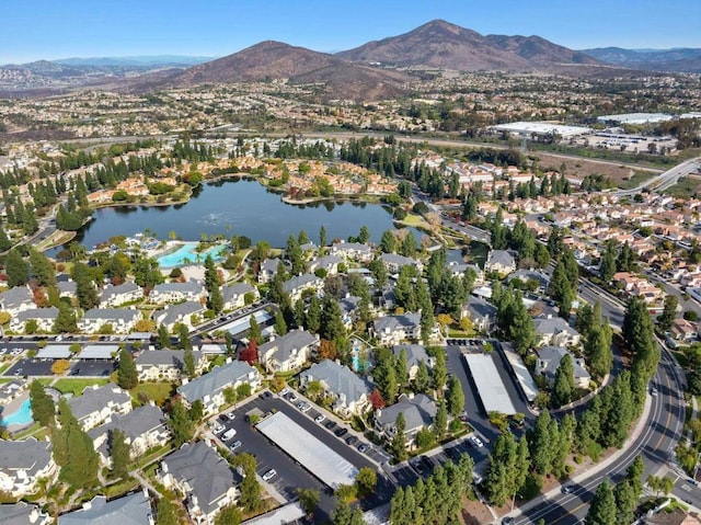 aerial view with a water and mountain view