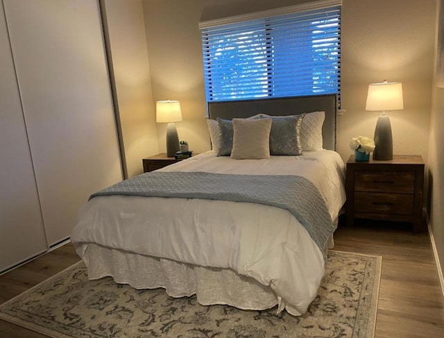 bedroom with a closet and light wood-type flooring