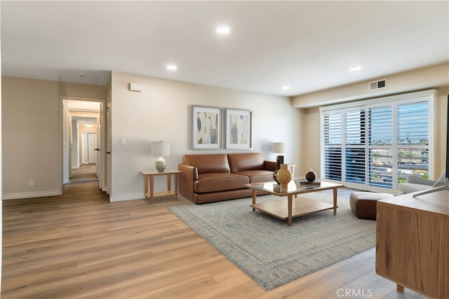 living room featuring light hardwood / wood-style flooring