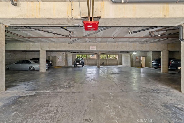 garage with a garage door opener