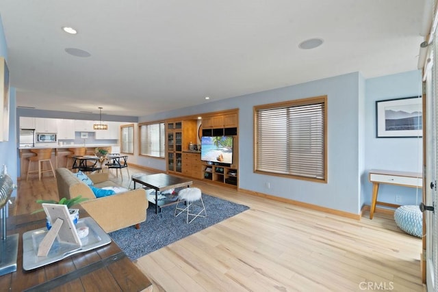 living room with light hardwood / wood-style floors