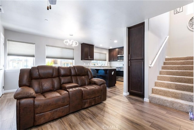 living room featuring light wood-type flooring