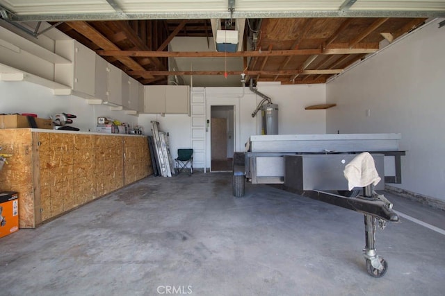 garage featuring water heater