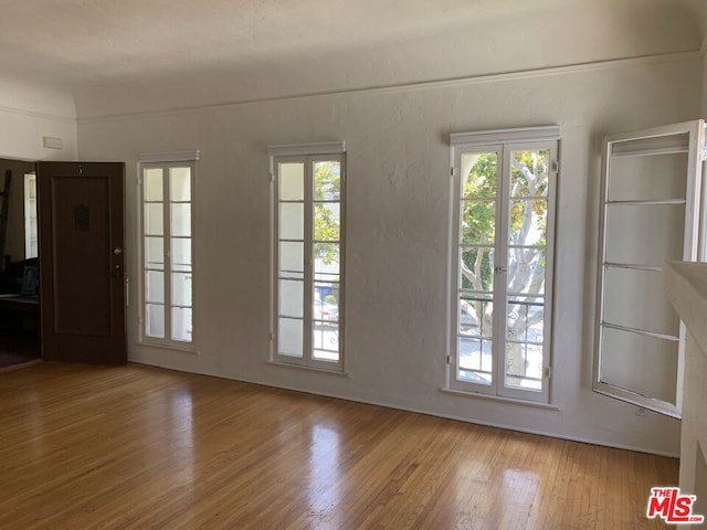 entryway featuring french doors and light hardwood / wood-style floors