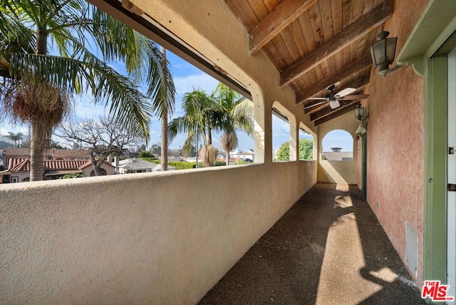 balcony with ceiling fan