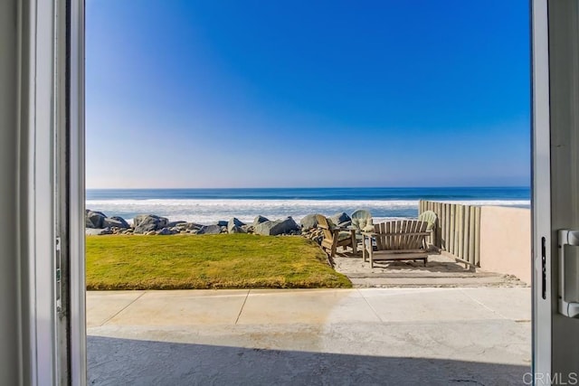 view of water feature featuring a beach view