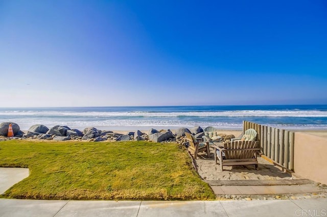 property view of water featuring a view of the beach