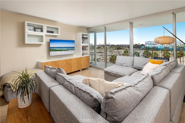 living room featuring light hardwood / wood-style flooring and expansive windows