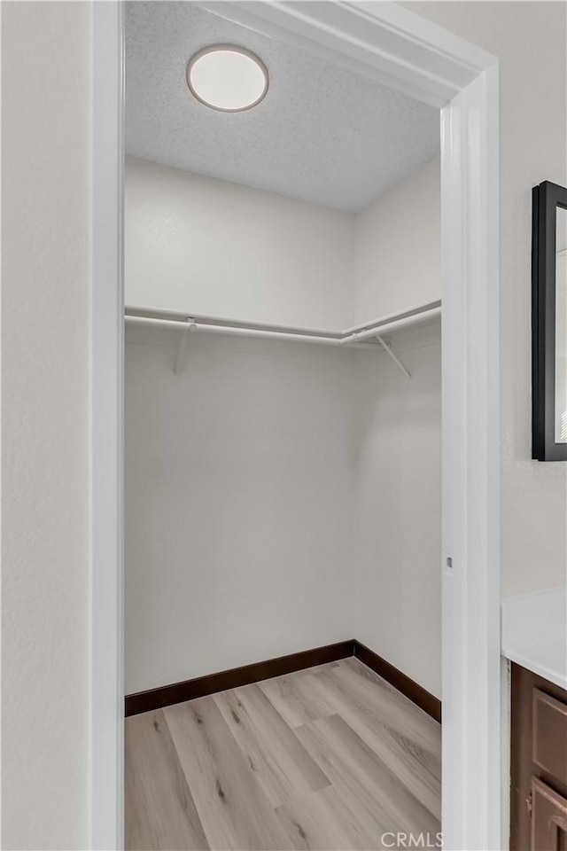 spacious closet with light hardwood / wood-style flooring