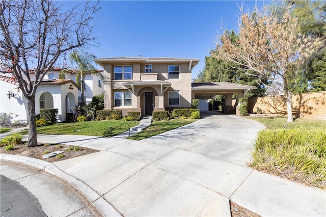 view of front of property featuring a front lawn and a carport