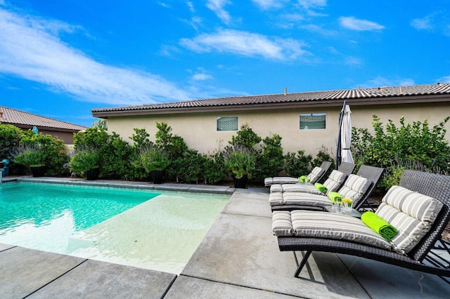 view of swimming pool featuring a patio area