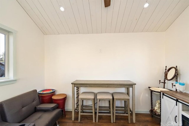 19985 Red Feather Rd, Apple Valley, CA 92307 - sitting room featuring recessed lighting, dark wood-style floors, and wood ceiling
