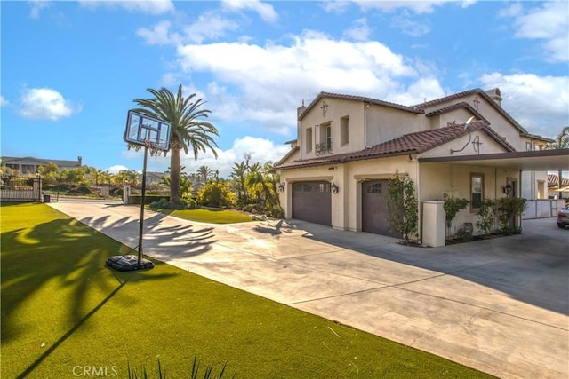 exterior space featuring a yard and a garage