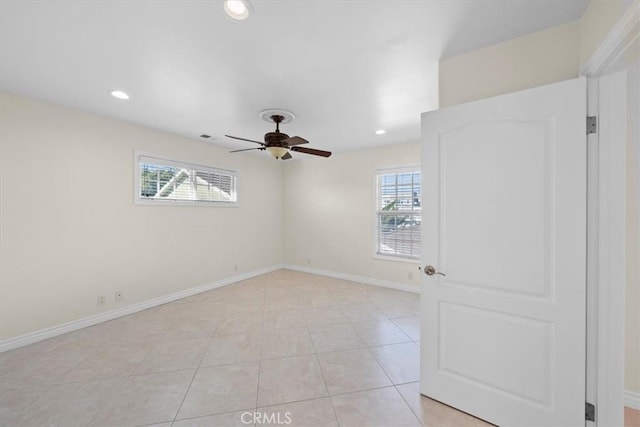 4601 W 191st St, Torrance, CA 90503 - spare room featuring baseboards, a wealth of natural light, recessed lighting, and a ceiling fan