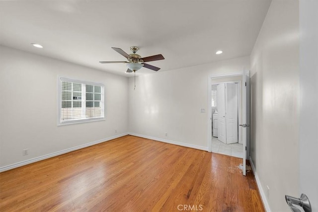 4601 W 191st St, Torrance, CA 90503 - empty room featuring baseboards, ceiling fan, light wood-style flooring, and recessed lighting