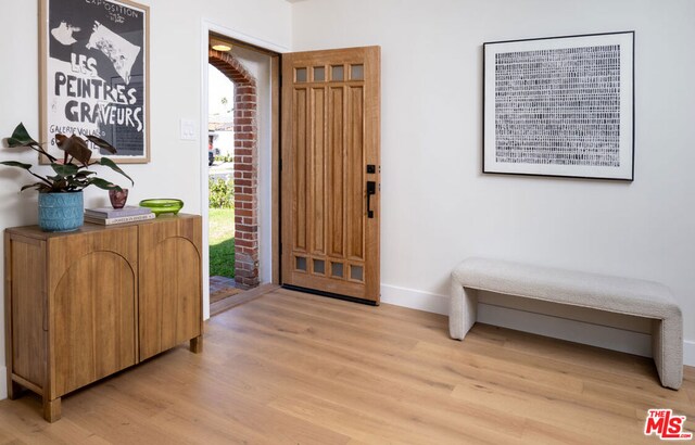 foyer entrance with light wood-type flooring