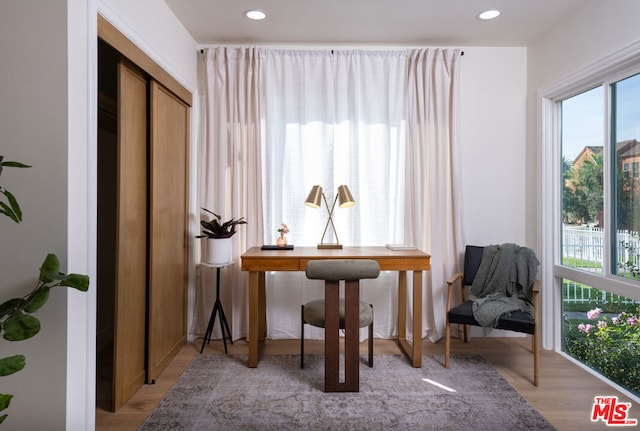 sitting room with light hardwood / wood-style floors and plenty of natural light