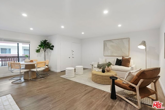 living room with dark wood-type flooring