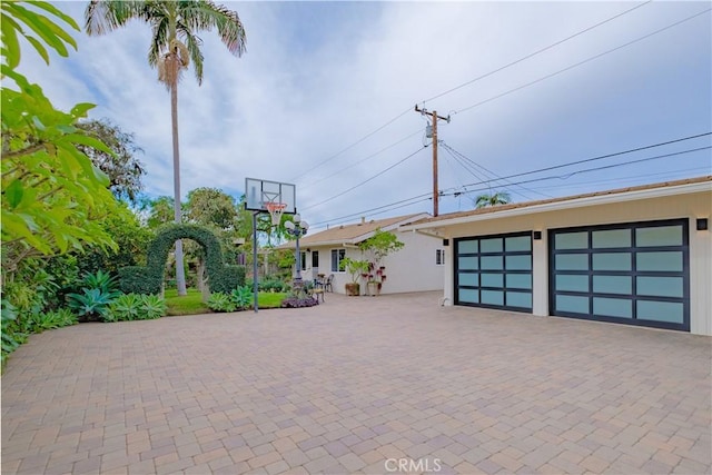 exterior space with a garage