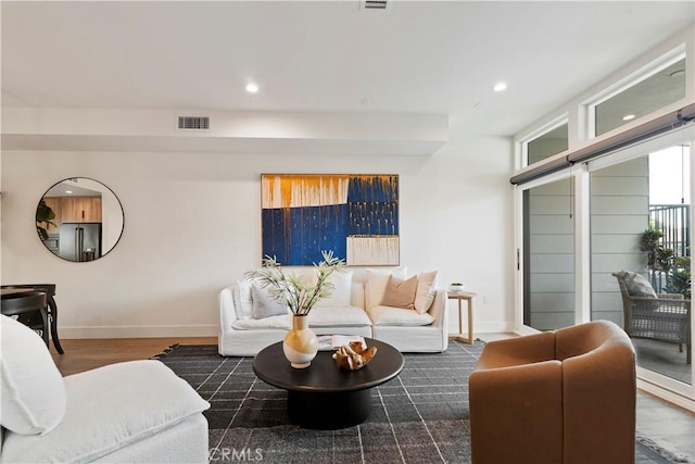 living room featuring dark hardwood / wood-style flooring