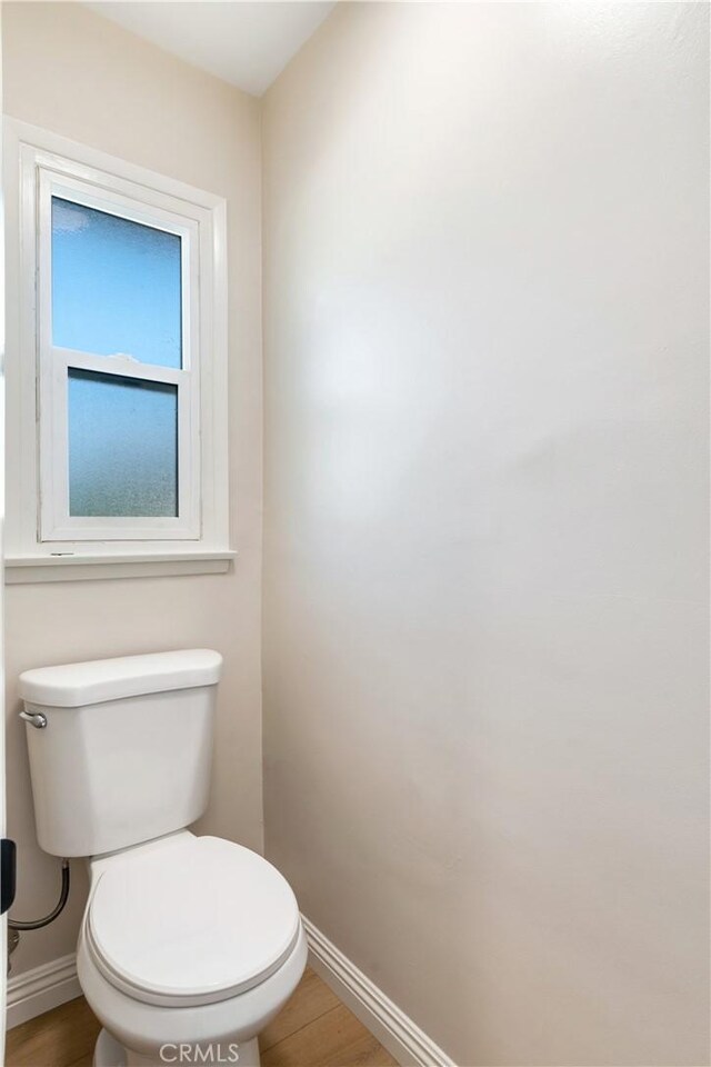 bathroom with wood-type flooring and toilet