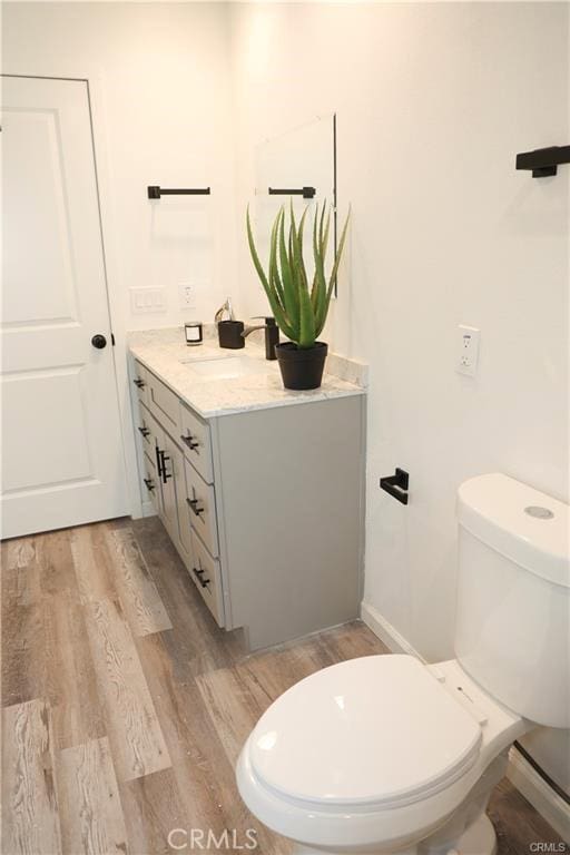 bathroom featuring vanity, toilet, and wood-type flooring