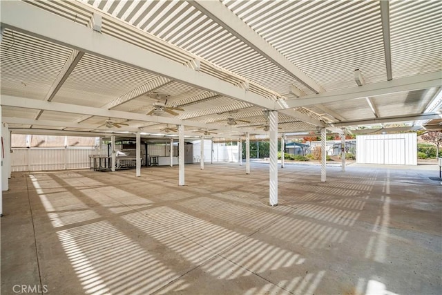 garage featuring ceiling fan