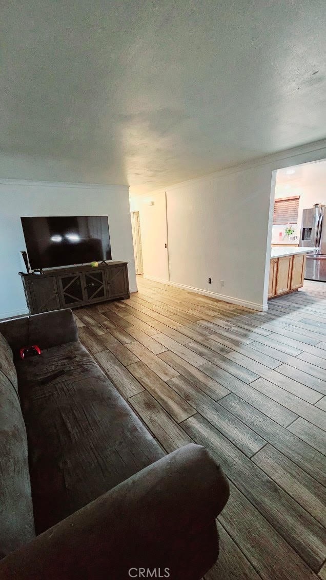 living room featuring hardwood / wood-style flooring and a textured ceiling