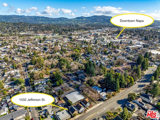 birds eye view of property with a mountain view