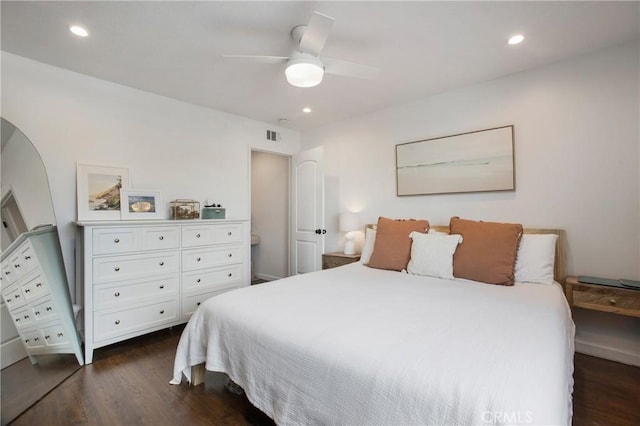 4698 Heil Ave Unit 23C, Huntington Beach, CA 92649 - bedroom with dark wood finished floors, recessed lighting, and ceiling fan