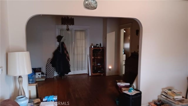 interior space with dark wood-type flooring