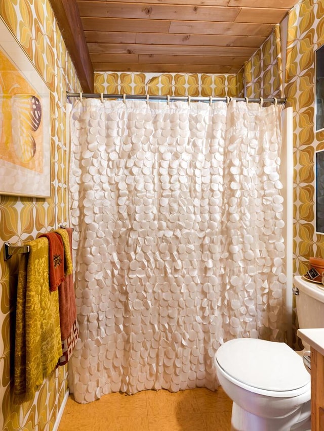 bathroom with vanity and wood ceiling