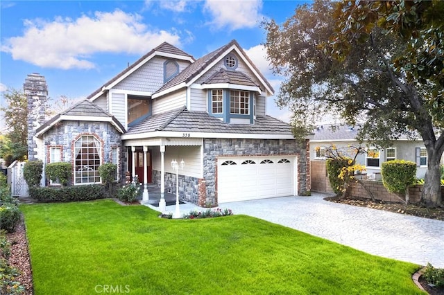 view of front of property with a garage and a front yard