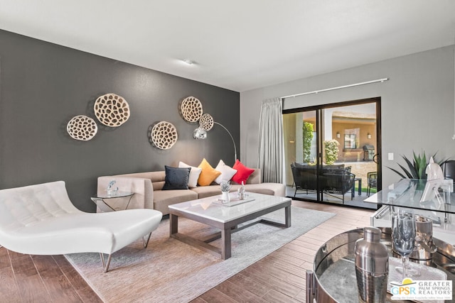 living room with hardwood / wood-style floors