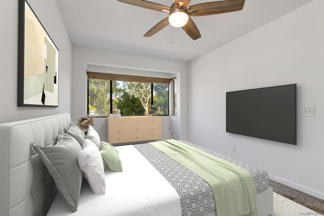 bedroom featuring carpet and ceiling fan