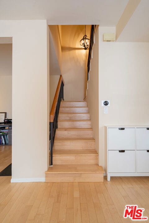 stairway with wood-type flooring