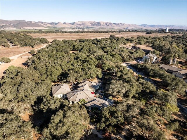 drone / aerial view featuring a mountain view