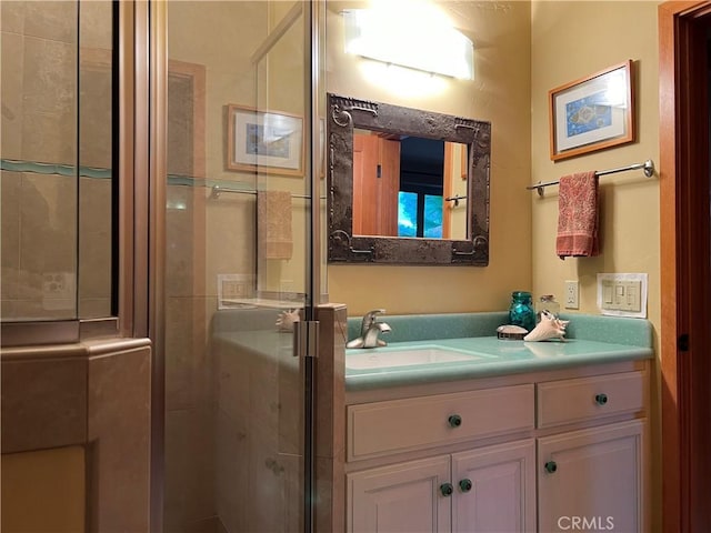 bathroom featuring vanity and walk in shower