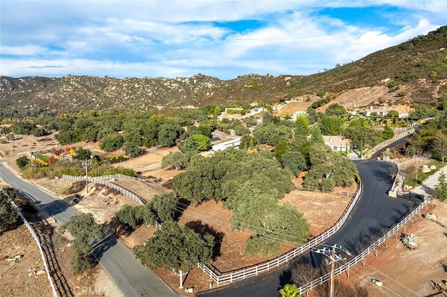 drone / aerial view featuring a mountain view