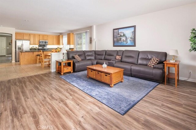 living room with light hardwood / wood-style floors