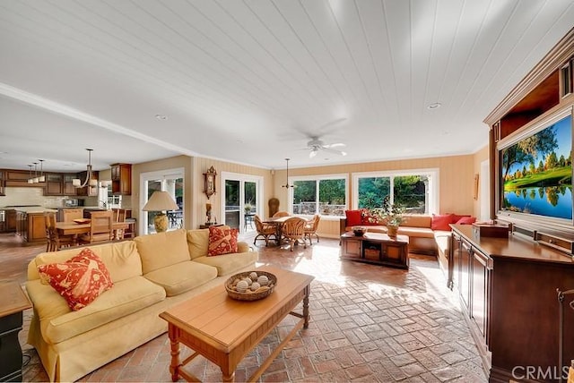 living room with ceiling fan