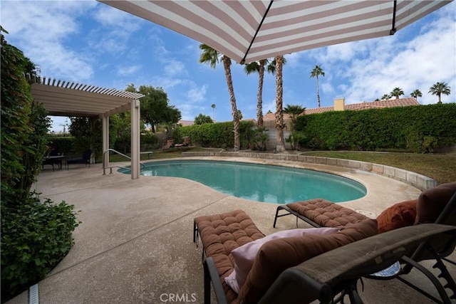 view of pool with a patio and a pergola