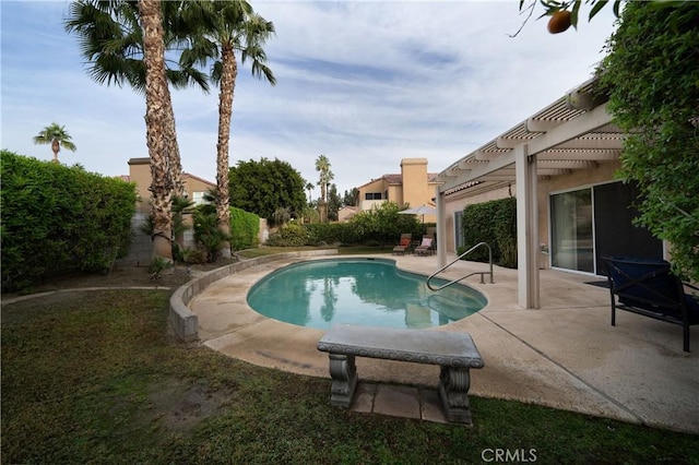 view of swimming pool with a patio and a pergola