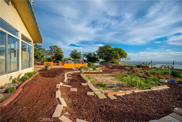 view of yard with a water view