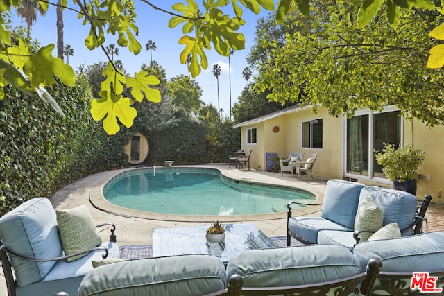 view of pool with a patio area and outdoor lounge area