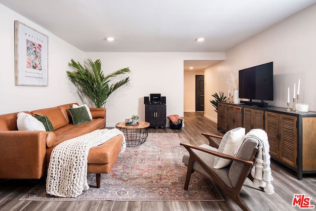 living room with hardwood / wood-style flooring