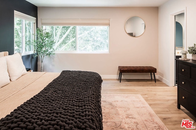 bedroom with light hardwood / wood-style flooring