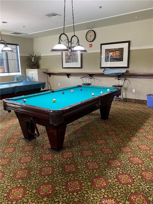 game room with pool table and visible vents